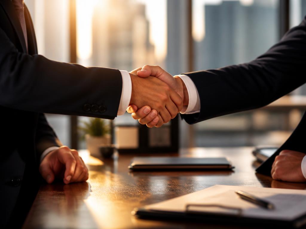 Business professionals sealing a partnership with a handshake